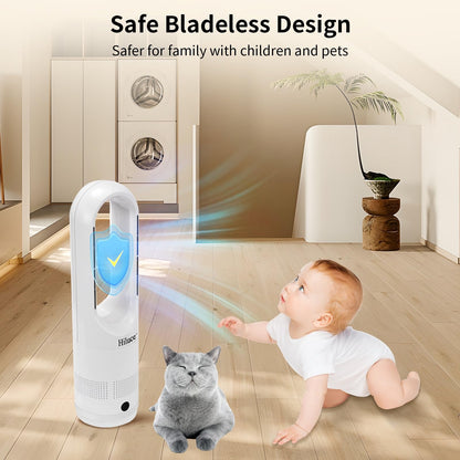 Hiluce All Season Bladeless Fan, 1400W Space Heater & 40W Tower Fan Combo with Remote,25dB Quiet Heater Fan Combo,90° Oscillation,8 Speeds, 9H Timer,Fast Safety Heat for Bedroom, Kitchen, Office 22"