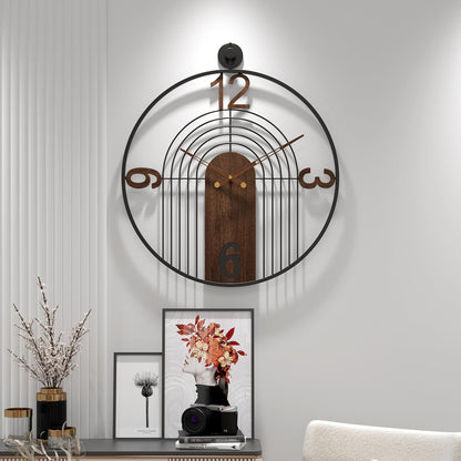 VIVIFLYSE Modern Large Walnut Dial Wall Clock, Wood Metal Frame Silent Non Ticking Wall Clocks Decoration for Living Room, Bedroom, Kitchen, Study, Handmade Home Decor Present Idea, 22 Inch