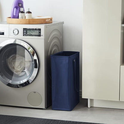 Slim Laundry Hamper with Adjustable Long Handles, 45L Small Laundry Baskets