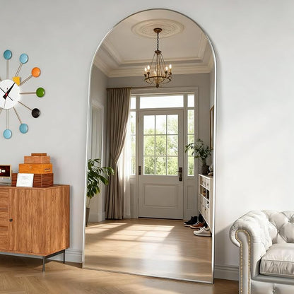 Arched Floor Mirror 198x96 cm Silver Arch Full Length Mirror with Stand Large Wall Full Body Standing Hanging or Leaning Against Wall for Bedroom Entry, Living Room