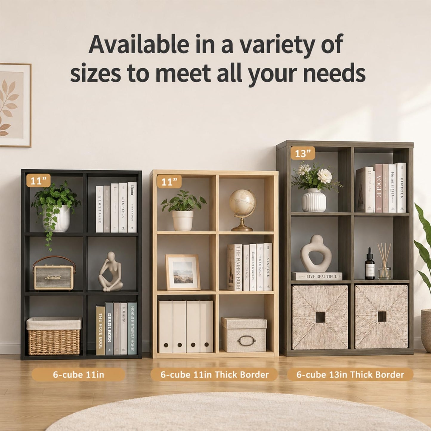 Endearing Limons【2026 Wooden Thick Border 2 Cube Shelf Storage Organizer with Anti-Tipping Kits + Reversible Open Back Bookcase (11 * 11 Unit Cell White)