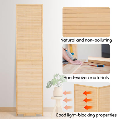 JVVMNJLK Room Divider, 5.6 FT Tall Folding Privacy Screen, Partition Divider for Room Separation, Portable Freestanding Wall Divider for Room, Bamboo Mesh Woven Design, (Beige, BM-6-Panel 67”)
