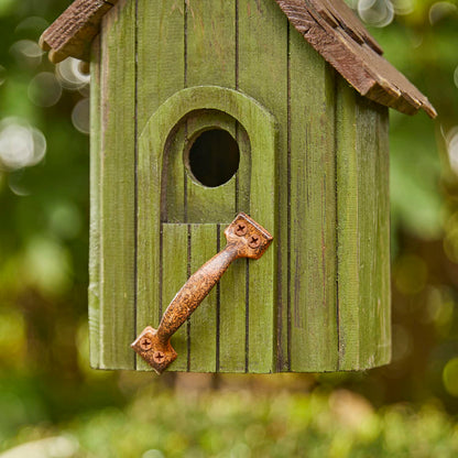 Glitzhome Birdhouses for Outdoors, Green Hand Painted Garden Wooden Bird House with Single Roof Hanging Bird House for Outside