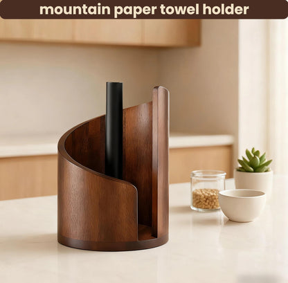 Wooden Paper Towel Holder Countertop-Easy One-Hand Tear, Made of Natural Wood and Metal Luster Rack, Suitable for Kitchen and Bathroom use of Each Table. (Brown)