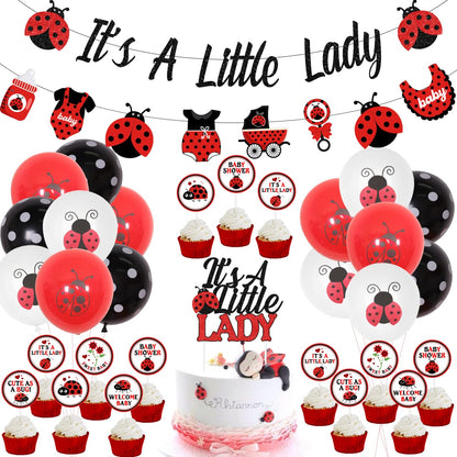 Cheereveal Ladybug Baby Shower Decorations It’s A Little Lady Banner Cake Topper Balloons for Ladybird Birthday Party Supplies