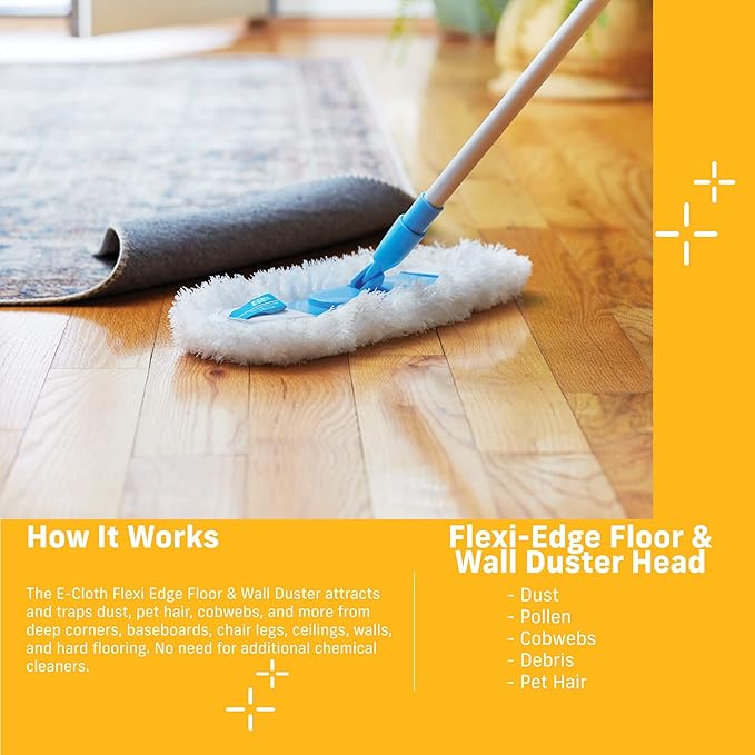 E-Cloth Flexi-Edge Floor & Wall Duster Head, Reusable Dusting Mop