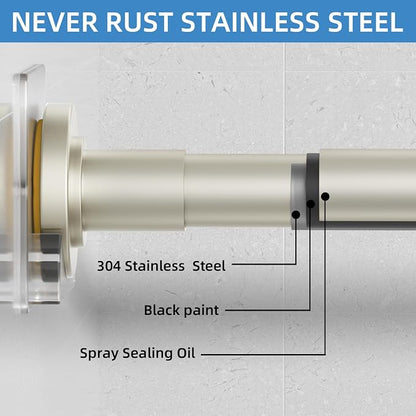 CorkLatta Nickel Shower Curtain Rod,1 Inch Diameter Stainless Steel Adjustable Spring Tension Rods 32 to 68",with Holders,Anti-Slip,Curtain Rods No Drilling(1 Pack)