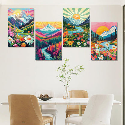 Jethami 4 Pack Paint by Numbers for Adults, Mountains Lake Sunset Landscape DIY Art Kits for Beginners, 8x12 in Framed Canvas for Home Decor