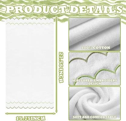 2 Pcs Scalloped Hand Towels 100% Cotton Fingertip Towels