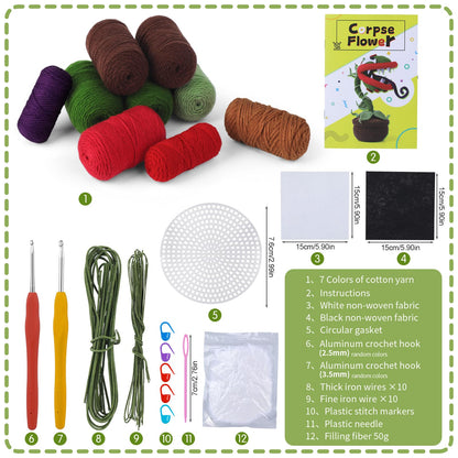 Yizzvb Crochet Kit for Beginners, Complete Crochet Kit for Starter Piranha Crochet Starter Kits for Adults with Step-by-Step Video Tutorials Crochet Flower Kits for DIY Craft Supplies
