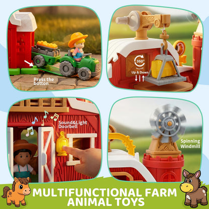 30-Piece Upgraded Farm Animal Big Barn Playset Gifts for Toddlers Christmas|Montessori Learning Toys for 18 Months Olds Girls Boys|Pretend Animal with Tractor Birthday Gifts for 2 Years