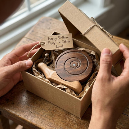 Snail Wooden Coaster Set - 6-Piece Handcrafted Walnut Drink Coasters with Magnetic & Holder - Rustic Table Decor for Home Bar, Cabin, Coffee Table & Housewarming Gifts