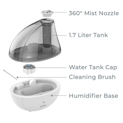 Pure Enrichment MistAire Silver Ultrasonic Cool Mist Humidifier for Bedroom, Office, Nursery & Indoor Plants - Lasts Up to 25 Hours, Whisper-Quiet Operation, Optional Night Light, & Auto Shut-Off