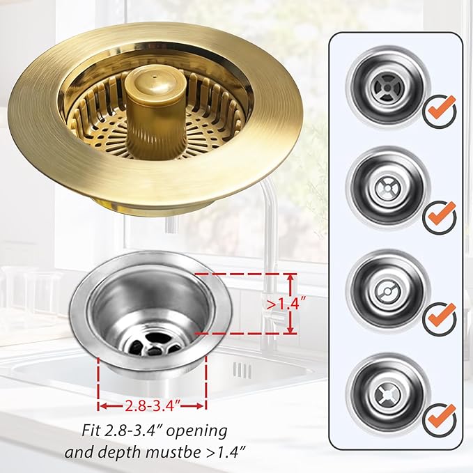 Kitchen Sink Drain Strainer, 3 in 1 Pop Up Kitchen Sink Stopper,