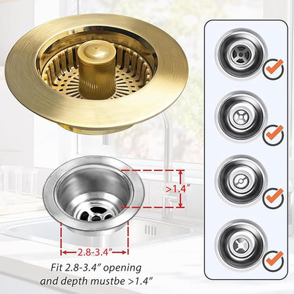 Kitchen Sink Drain Strainer, 3 in 1 Pop Up Kitchen Sink Stopper,