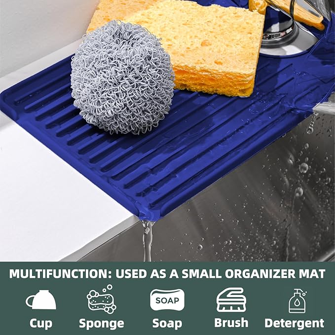 Faucet Mat for Kitchen Sink, Silicone Faucet Handle Drip Catcher Tray, Drying