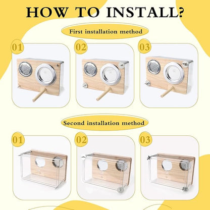 Parakeet Nesting Box for Cage, High-Transparent PET Parakeet Nest, Versatile Bird Houses for Canary, Lovebird and Parrot, Bird Boxes for Nesting with Wood Perch, Bird Cage Accessories (M, Rectangle)