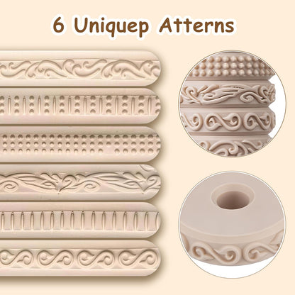 Clay Texture Rollers, 6 Patterns Clay Sculpting Tools, Clay Roller Set for Modeling, Painting, Pottery & Crafting
