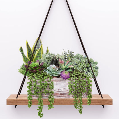 14 Pcs Assorted Artificial Succulents Fake Plants in Rectangular Wooden Pots Artificial Potted Succulents Plants Arrangement for Table Centerpiece Windowsill Shelf Mantel Tropical Greenery Decor