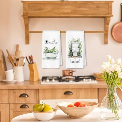 Boho Farmhouse Bathroom Hand Towels Set of 4, Relax Breathe Soak Unwind