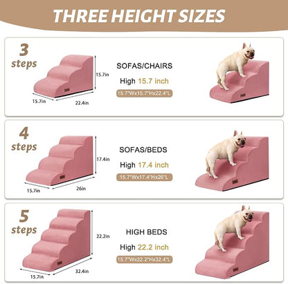 5-Step Pink Dog Stairs for High Bed, Pet Ramp for Small Dogs, Cats | Aodisman Pink Pet Stairs Designed for Small Dogs and Cats, Making It Easier to Get on High Beds with Comfort , 22.4" H