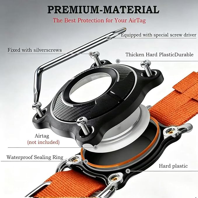 Upgraded AirTag Dog Collar,Waterproof Tactical Dog Collar with AirTag Holder, Control Handle and Metal Buckle,Heavy Duty Dog Collars for Large Dogs(Orange，XL