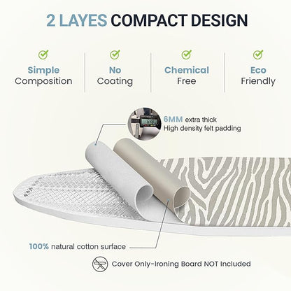 Ironing Board Cover and Pad 18"x54" Extra Thick Natural Cotton, Scorch and