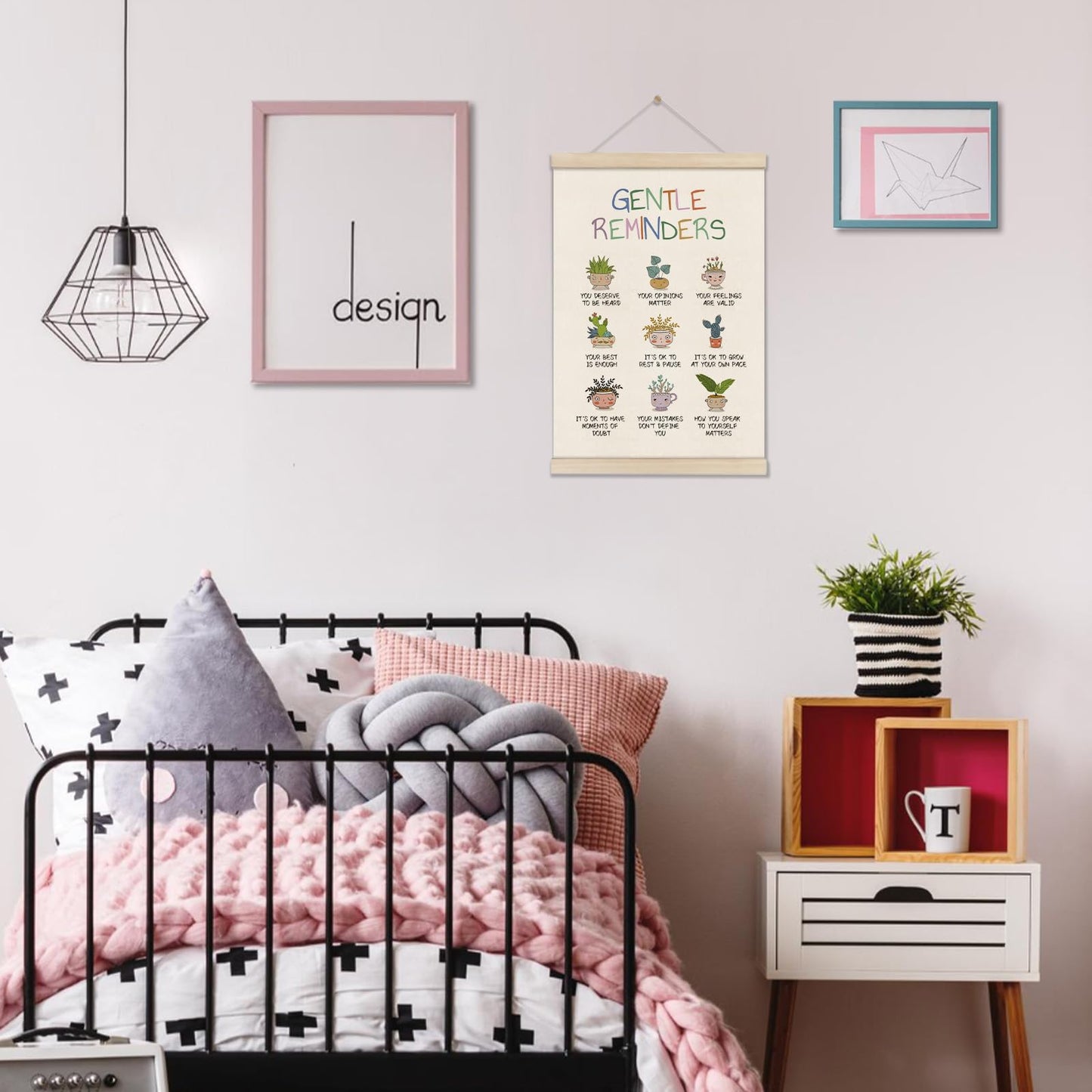 Positive Affirmations Gentle Reminders Wall Decor - Motivational Mental Health Inspirational Wall Art Hanger Frame for Therapy Therapist Counselling Office Kids Playroom Nursery Classroom, 16x12 Inch