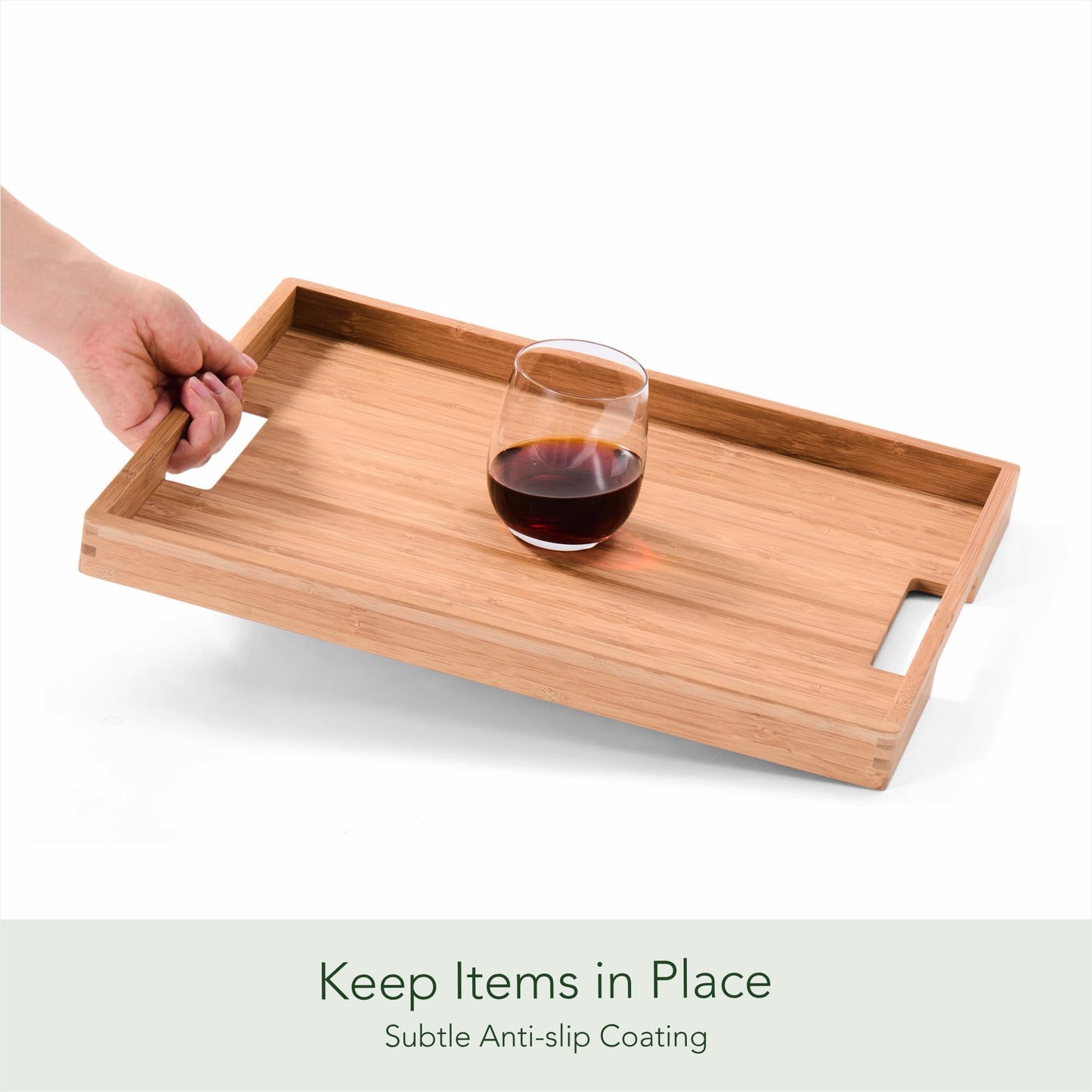 DETOR Bamboo Serving Tray 17" x 13", Non-Slip Ottoman Tray with Light Walnut Finish, Decorative Coffee Table Tray for Food, Drinks & Home Décor