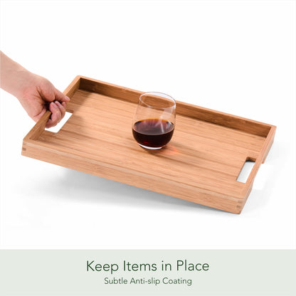 DETOR Bamboo Serving Tray 17" x 13", Non-Slip Ottoman Tray with Light Walnut Finish, Decorative Coffee Table Tray for Food, Drinks & Home Décor