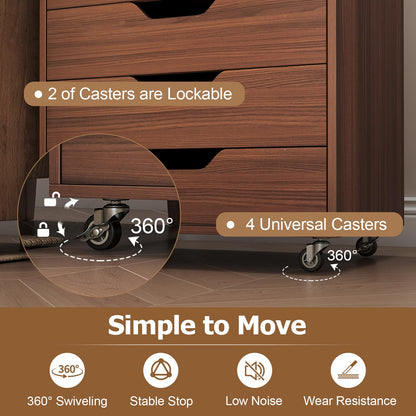 Giantex 7-Drawer Storage Cabinet, Mobile File Organizer with 4 Universal Casters, Wooden Vertical Filing Cabinet on Lockable Wheels for Office, Study, Living Room (19” x 15.5” x 34.5”,Walnut)