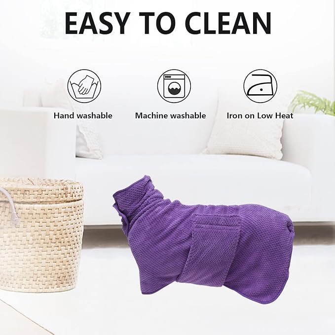 Geyecete Dog Bathrobe Towel Dog Drying Coat-Dry Fast Dog Bag-Pineapple Grid Fast Drying Super Absorbent Pet Dog Cat Bath Robe Towel-Purple-S