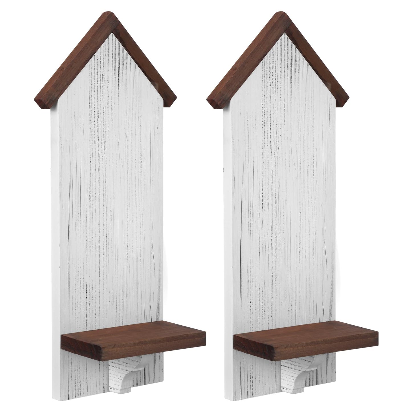 Xuhal 2 Pcs Farmhouse Candle Sconces Wall Decor Rustic Wooden Candle Holders Distressed White Candles Sconces Farmhouse Hanging Wall Decoration for Fireplace Mantel Aisle Display Shelves