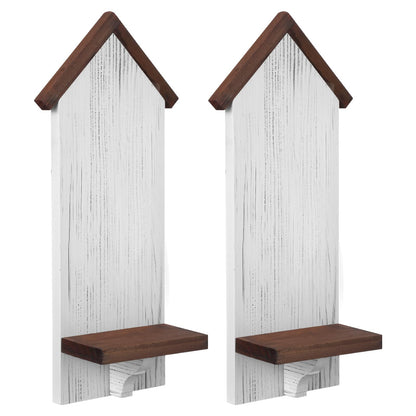 Xuhal 2 Pcs Farmhouse Candle Sconces Wall Decor Rustic Wooden Candle Holders Distressed White Candles Sconces Farmhouse Hanging Wall Decoration for Fireplace Mantel Aisle Display Shelves