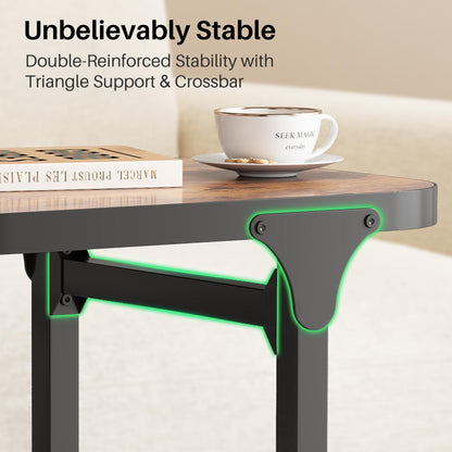 Kitstorack Ultra Stable & Durable End Table, Ajustable Height C Shaped Side Table for Couch, Sofa Side Table with Thickened Metal Frame for Living Room, Bedroom, Rustic