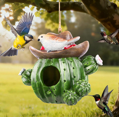 Bird Houses for Outside – Hand-Painted Decorative Bird House, Waterproof Resin Hanging Birdhouse for Patio, Yard, Porch & Garden Decor
