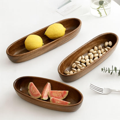 Rochoseng Wooden Decorative Bowl Walnut Wood Bowl for Table Centerpiece Rustic Wood Bowl for Home Decor Coffee Table Oval Boat Shape (Large (9.8"))