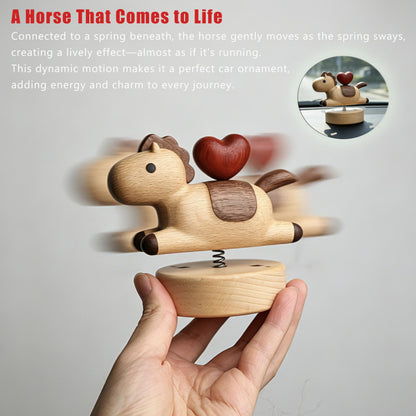 YANISM Wooden Horse Figurine with Magnetic Heart,Spring Swaying Ornament,Romantic Love Right Away Gift for Her or Him,Year of the Horse Gift