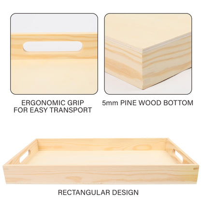 LotFancy Wooden Nested Serving Trays, Set of 5, Unfinished Natural Wood Trays with Handles, for Craft and Decor, Food Organizer for Breakfast, Lunch, Dinner