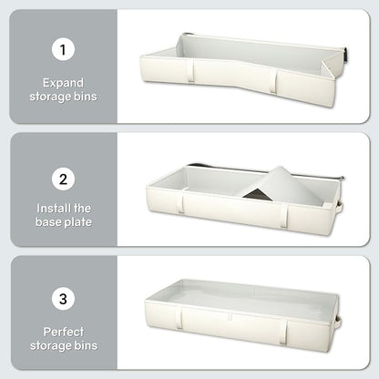 TidyCorner 2-Pack Under Bed Storage Containers, 8 Inches Tall Underbed Clothes Storage Organizer Bin with Sturdy Sidewalls/Bottom, Under the Bed Storage Bags 2 Storage Bins, Beige