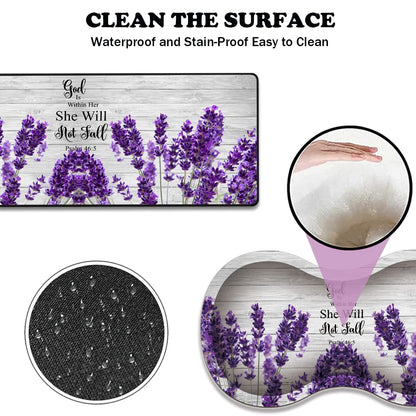 Large Gaming Mouse Pad 31.5x11.8 Inch Keyboard Pad + Ergonomic Wrist Rest Pad and Coaster with Non-Slip 3-Piece Desk Supplies Set, Bible Psalm 46:5 Lavender Design for Gamers/Office/Study