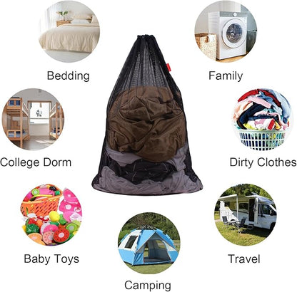 2 Pack Mesh Laundry Bags, 24 x 36 Inches Heavy Duty Drawstring Bag, Travel and