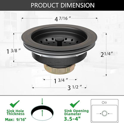 Kitchen Sink Drain Bronze 3-1/2 Inch Stainless Steel Kitchen Drain Strainer