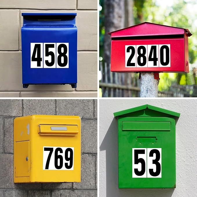Reflective Number Stickers, 6 Sets 2 Inch Vinyl Waterproof Black Mailbox Numbers for Outside, Strong Self-Adhesive House Numbers Decals for Mailbox Door Signs Trucks
