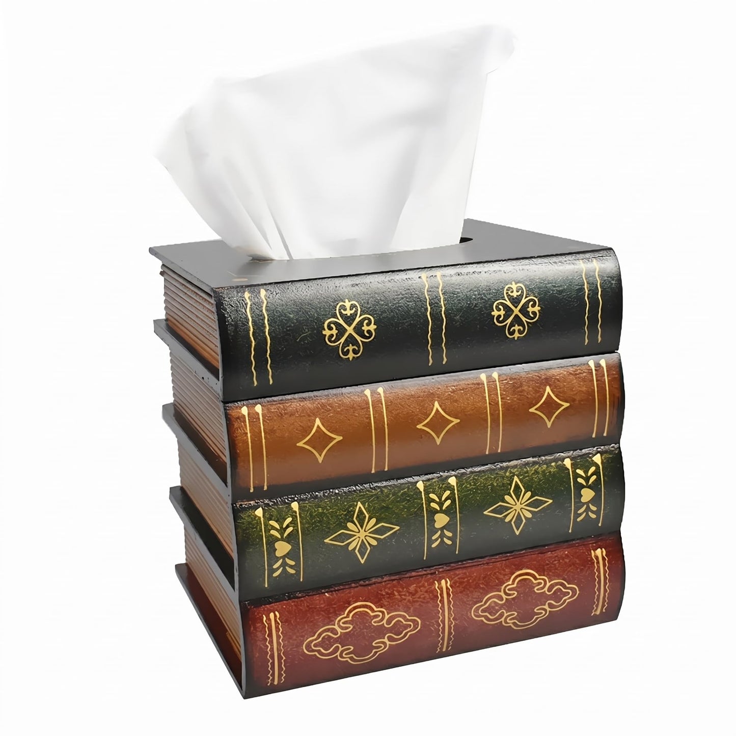 Hand-Made Retro Wooden Antique Book Tissue Box Cover Square Tissue Holder Dispenser Paper Cover Case Napkin Holder Home Decor for Bathroom Living Room Office car Kitchen (Dark Green)