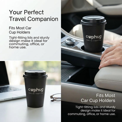 cuphug 12 oz Disposable Coffee Cups with Lids, Sleeves and Straws 100Pack, Thickened Leak-Proof Insulated Paper Cups for Hot Drinks, Home, Office, Cafe, Party