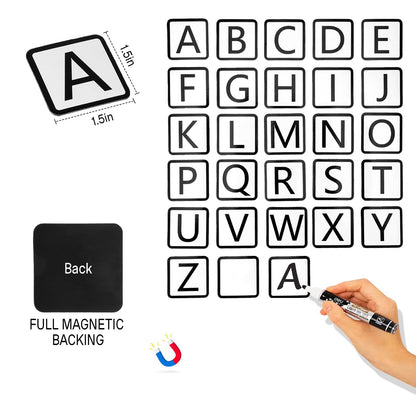 Small Alphabet Magnets 1.5x1.5 for Whiteboard/Fridge, 26 Magnetic Letters+2 Backup for Age 12+