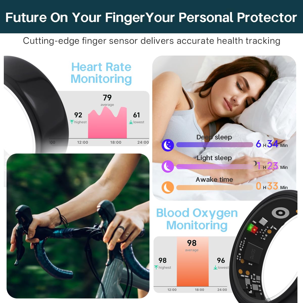 Smart Rings for Women Men,Fitness Tracker Ring,Heart Rate,Blood Oxygen,Blood Pressure,Step Tracker,Sleep Monitoring,No Subscription Fee,IP68 Waterproof Smart Ring for iphone&Android(Silver 9)