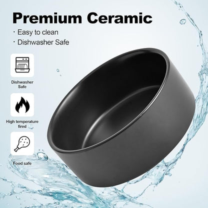 Kimdio Ceramic Dog Bowls with Wood Stand, 13.5OZ Pet Bowls Set of 2 for Medium Small Dogs and Cats - Non-Slip Base Cute Pet Food & Water Basic Bowls Glaze Matte-Black