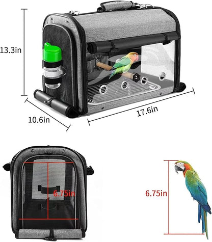 Bird Carrier Bag with Stand, Lightweight Backpack for Parrot, Portable Cockatiel Travel Cage with Accessories, Pet Transparent Breathable Carrier